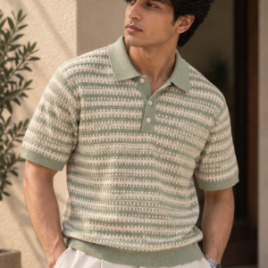 Textured Knit Polo | Sage Green