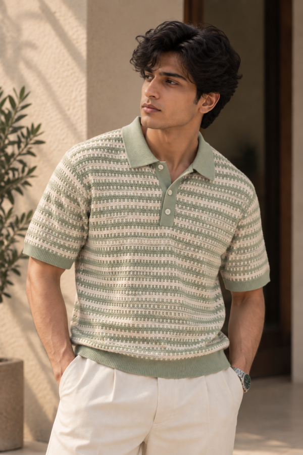 Textured Knit Polo | Sage Green