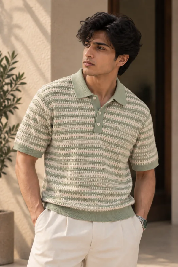 Textured Knit Polo | Sage Green
