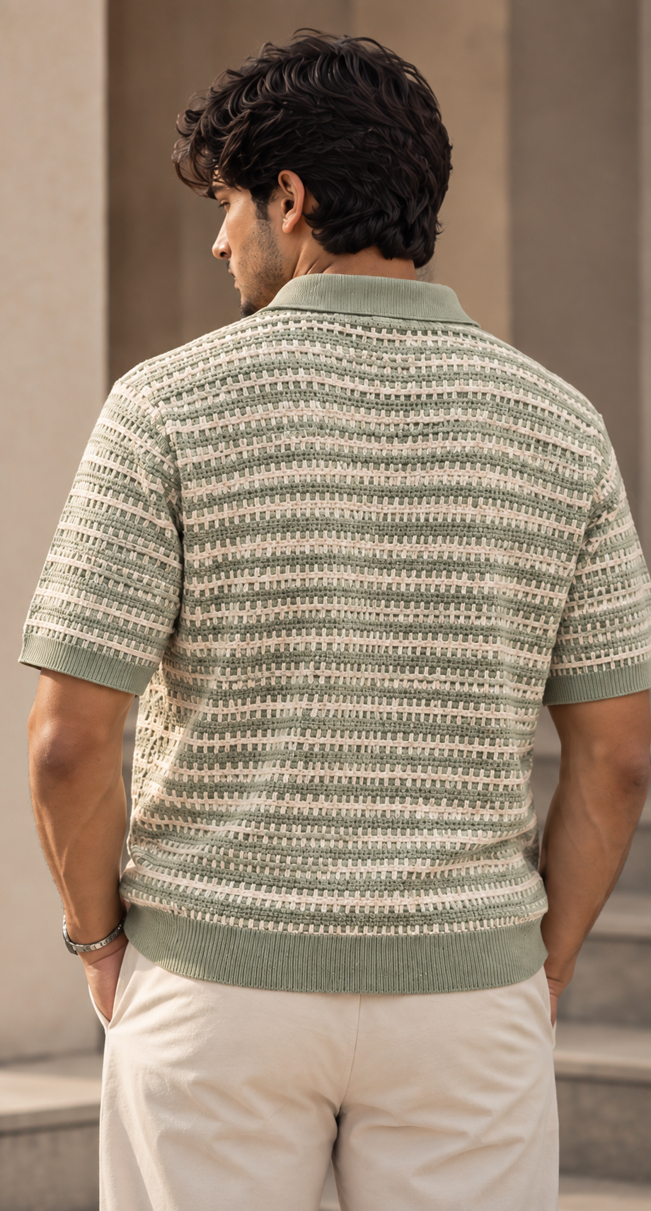 Textured Knit Polo | Sage Green - Image 3
